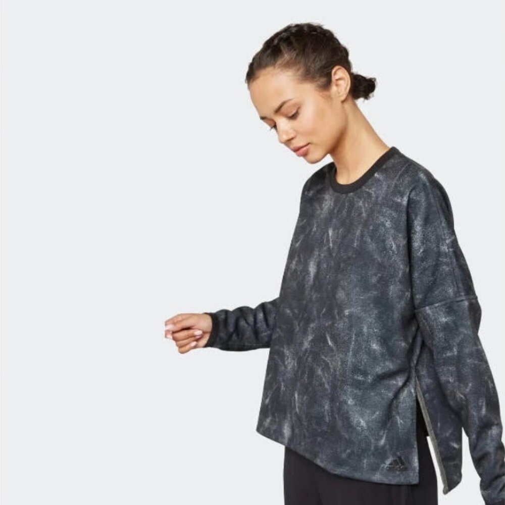 Like new! Adidas ID Sweatshirt L Black Gray Knit Tie Dye Side Slit Long Sleeve - Picture 1 of 11